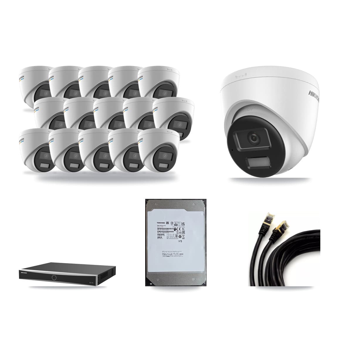 Hikvision 16-Channel 2MP – 4K CCTV Kit — 15 2MP + 1 4K Turret Cameras + 14TB Recording (DS-7616NXI Recorder) - Image 1