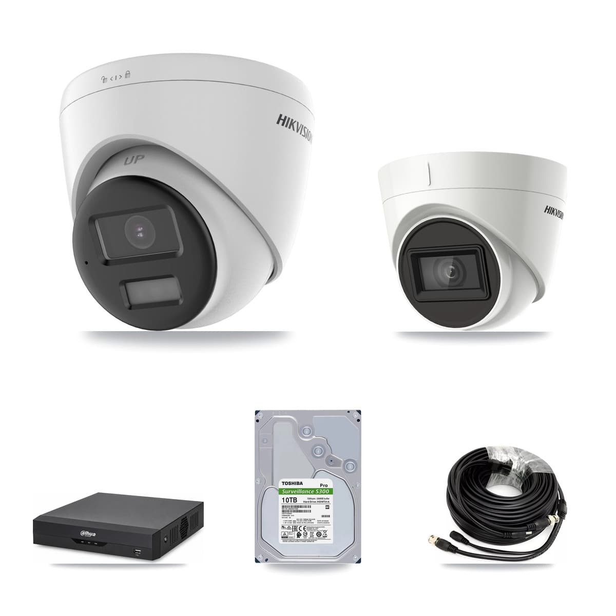 Hikvision & Dahua 4-Channel 4K CCTV Kit — 3 DS-2CE78U0T + 1 DS-2CE78U1T Turret Cameras + 10TB Recording