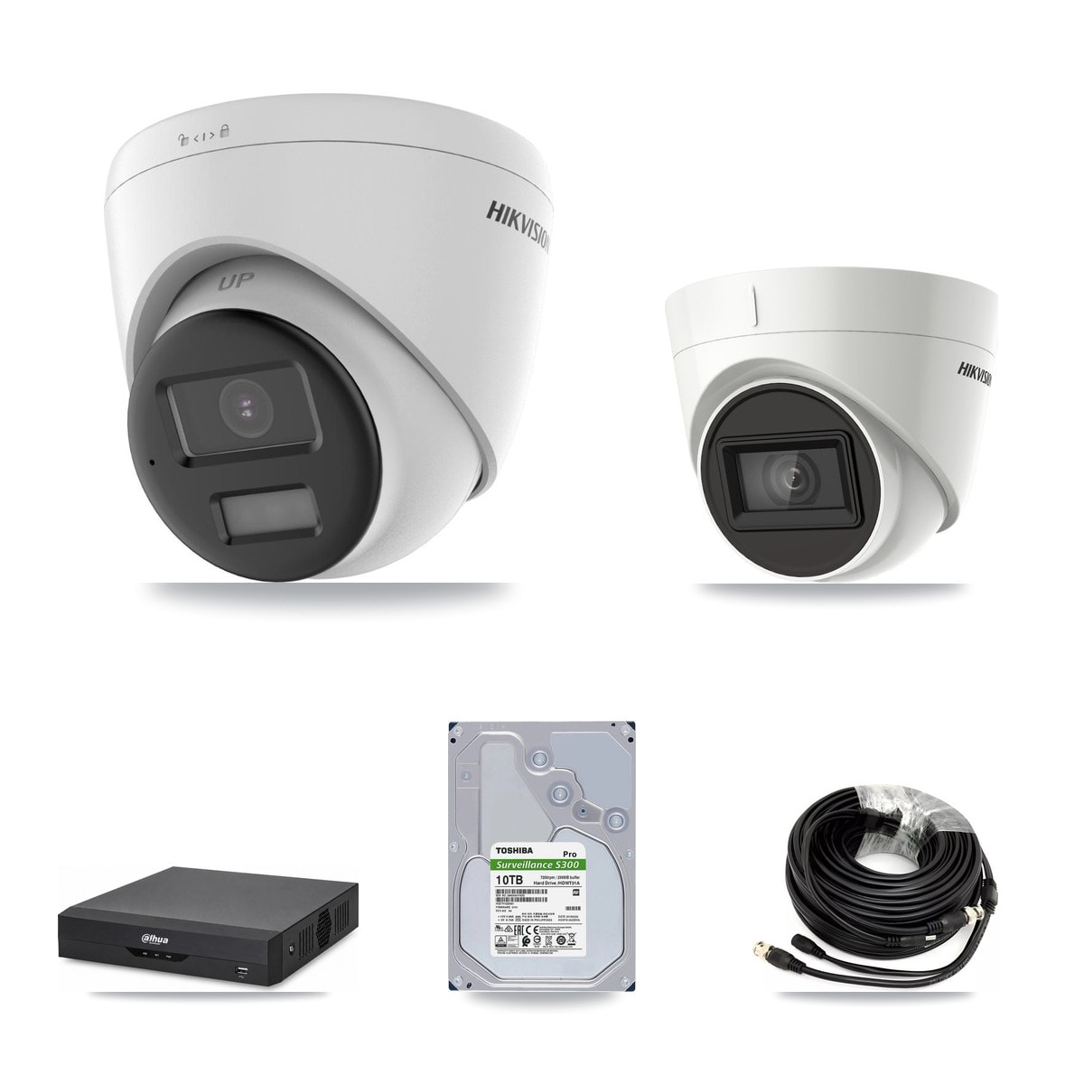 Hikvision & Dahua 4-Channel 4K CCTV Kit — 3 DS-2CE78U0T + 1 DS-2CE78U1T Turret Cameras + 10TB Recording