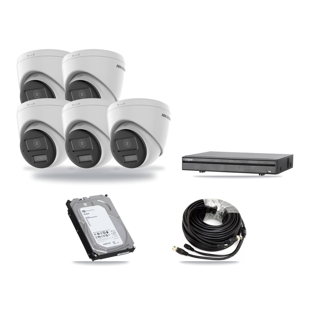 Hikvision & Dahua 8-Channel 5MP CCTV Kit — 5 DS-2CE78K0T-LPTS Turret Cameras + 6TB Recording (DH-XVR5108H-4KL-X-8P Recorder) - Image 1