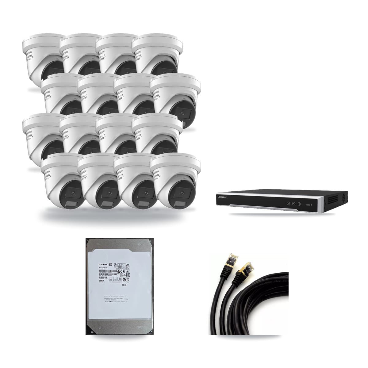 Hikvision 16-Channel 4K CCTV Kit — 16 DS-2CD2387G2H Turret Cameras + 14TB Recording (DS-7616NI-M2 Recorder) - Image 1