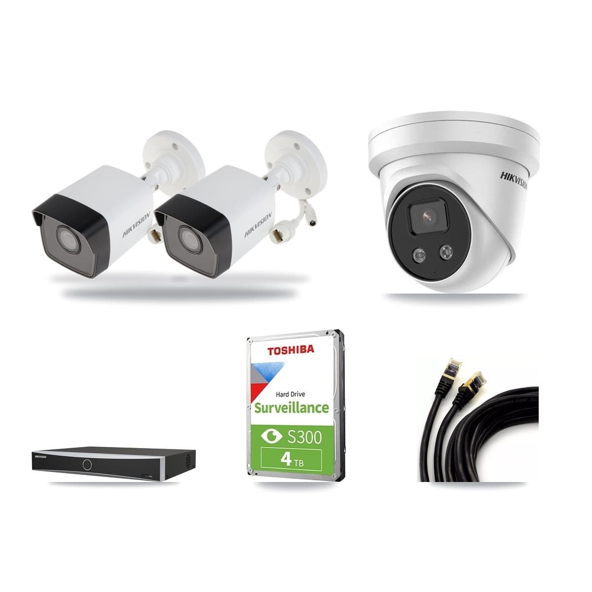 Hikvision 4-Channel 5MP CCTV Kit — 2 DS-2CD1053G0 Bullet + 1 DS-2CD3356G2 Turret Cameras + 4TB Recording - Image 1