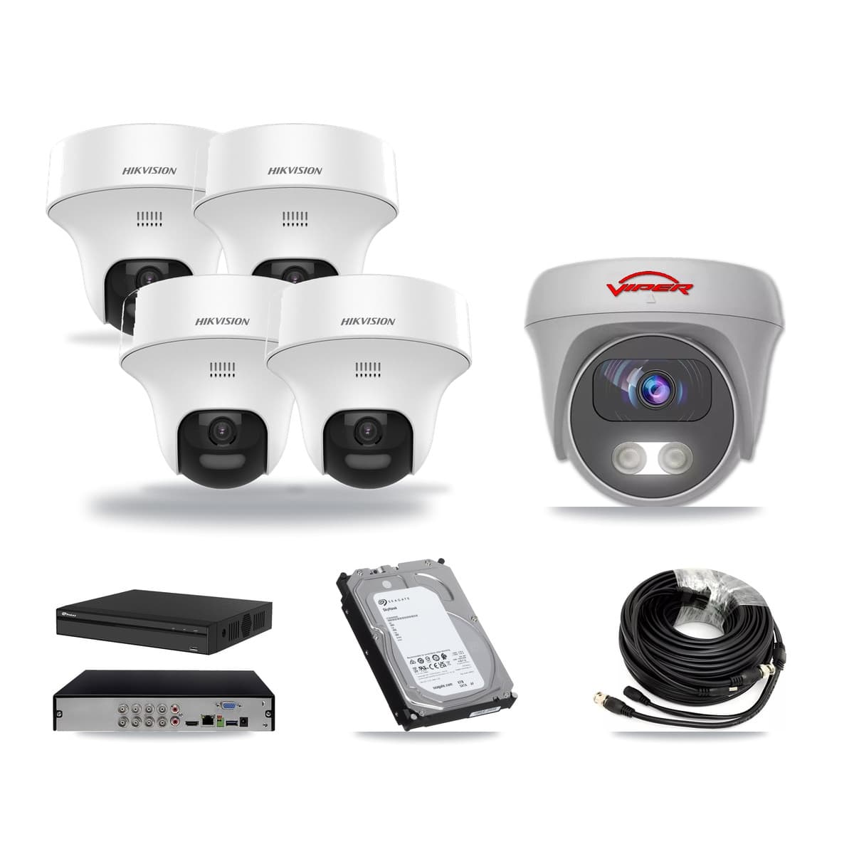 8-Channel 5MP CCTV Kit — 4 DS-2CE70K0T Turret + 1 White VIPER-5MP-3K Cameras + 6TB Recording (PXD-5108HS Recorder) - Image 1