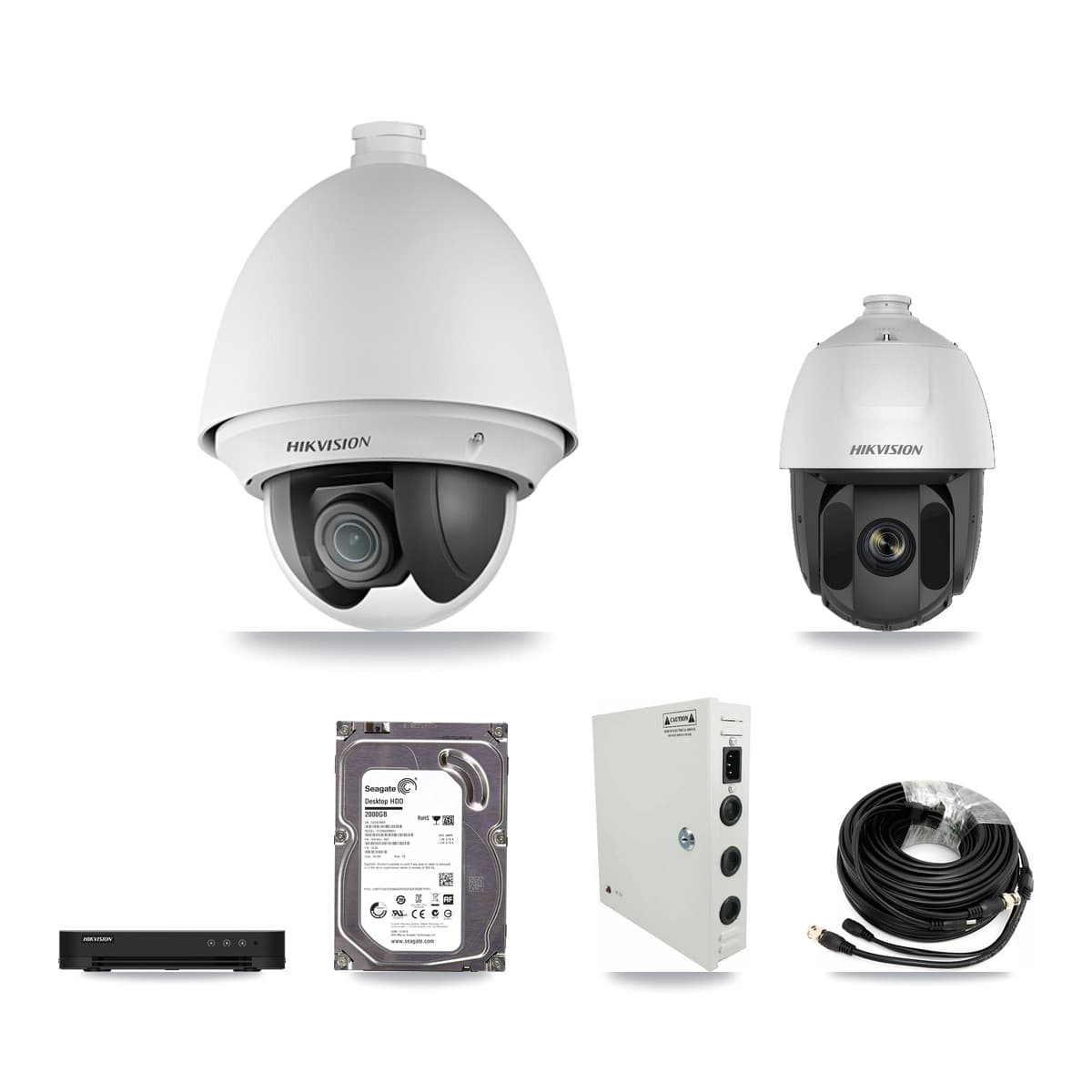 Hikvision 8-Channel 2MP CCTV Kit — 2 DS-2AE4225T + 1 DS-2AE5225TI PTZ Cameras + 2TB Recording (DS-7208HGHI Recorder) - Image 1