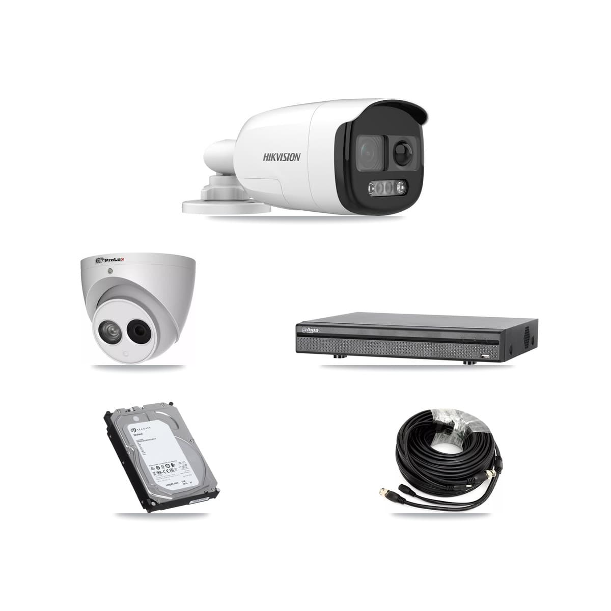 8-Channel 4MP – 5MP CCTV Kit — 4 DS-2CE12KF3T 5MP Bullet + 1 PXC-612C4W-A 4MP Turret Cameras + 6TB Recording (DH-XVR5108H Recorder)
