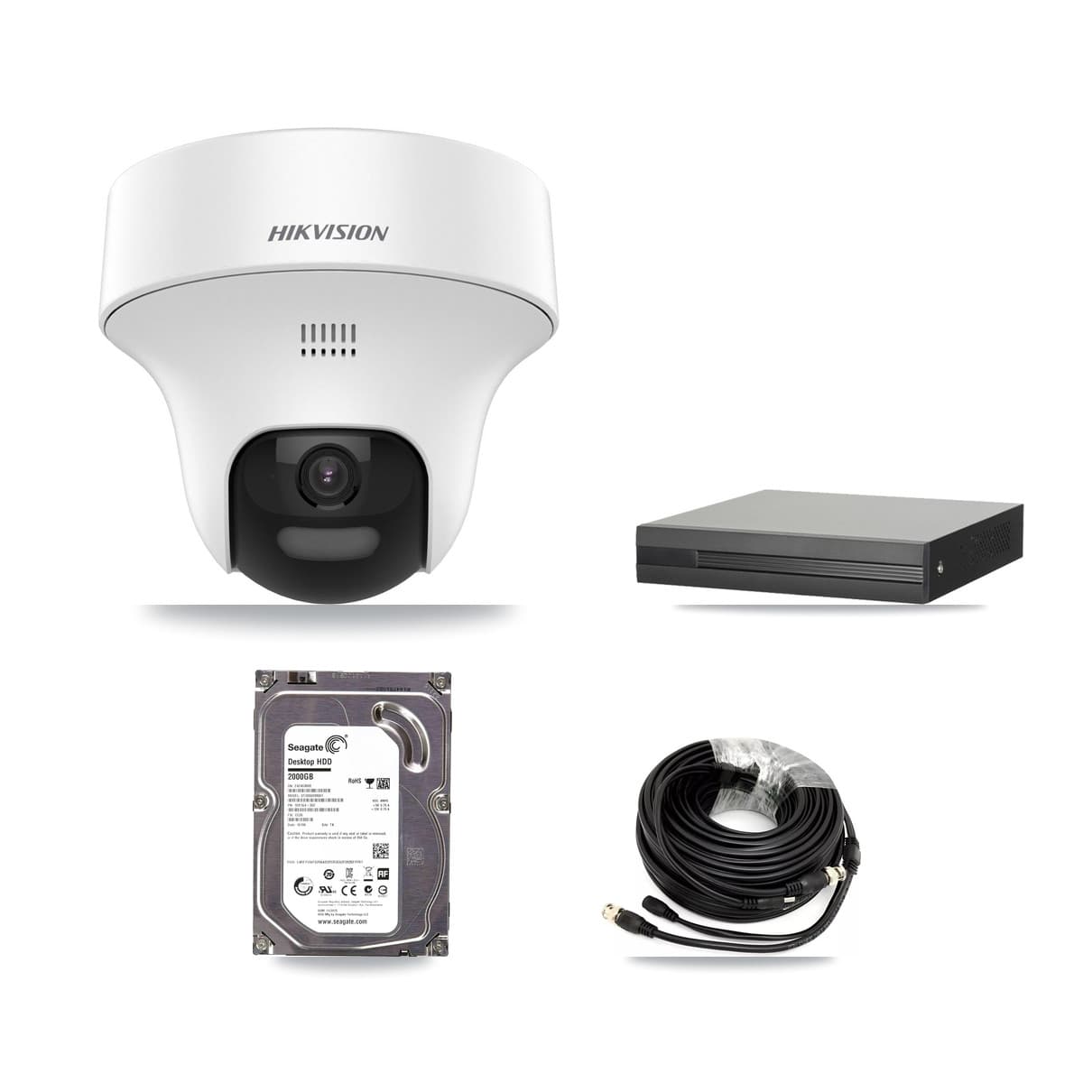 Hikvision 4-Channel 5MP CCTV Kit — 4 DS-2CE70K0T Turret Cameras + 2TB Recording (XVR-3104HS Recorder)