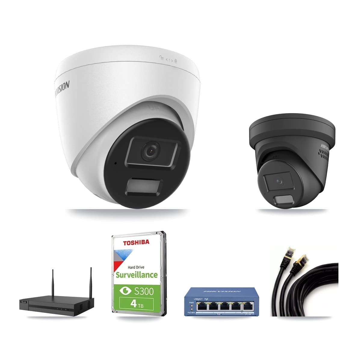 Hikvision & HiLook 4-Channel 4MP CCTV Kit — 2 DS-2CD1343G2 + 1 DS-2CD2347G2 Turret Cameras + 4TB Recording - Image 1