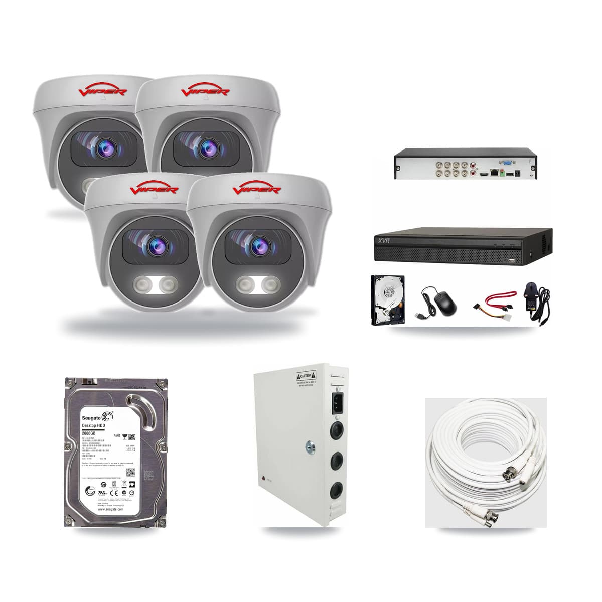 8-Channel 5MP CCTV Kit — 4 White Viper Cameras + 2TB Recording (XVR-3108AD Recorder) - Image 1