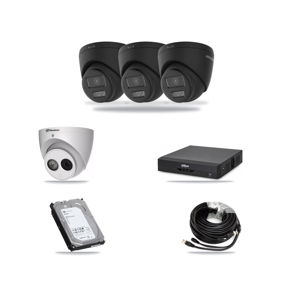 4-Channel 4MP – 4K CCTV Kit — 3 Black 4K + 1 4MP Turret Cameras + 6TB Recording (DH-XVR5104HS Recorder) - Image 1