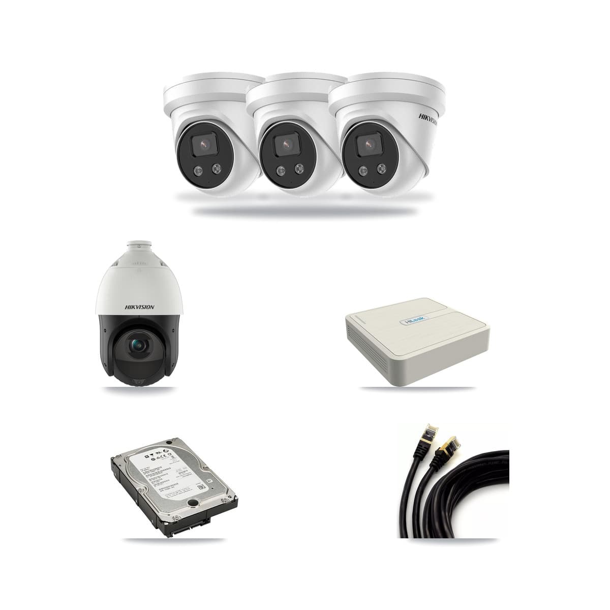 Hikvision & HiLook 8-Channel 4MP – 5MP CCTV Kit — 3 5MP Turret + 1 4MP PTZ Cameras + 5TB Recording (NVR-108H-D Recorder) - Image 1