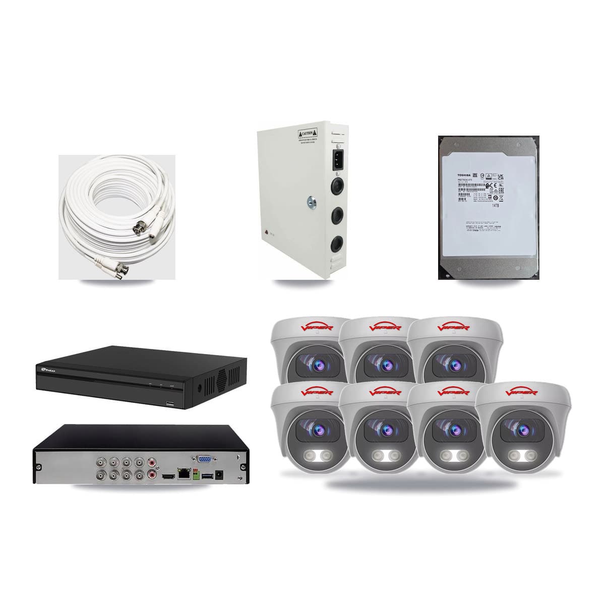 Prolux 8-channel CCTV kit: 7 cameras (7× 5MP Camera), 14TB hard drive