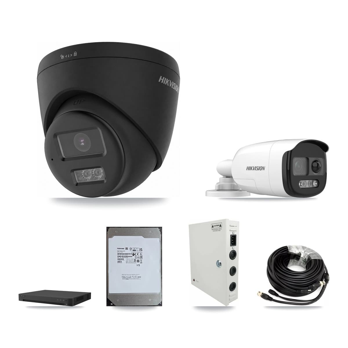 Hikvision 16-Channel 5MP – 4K CCTV Kit — 1 5MP Bullet + 10 Black 4K Turret Cameras + 14TB Recording