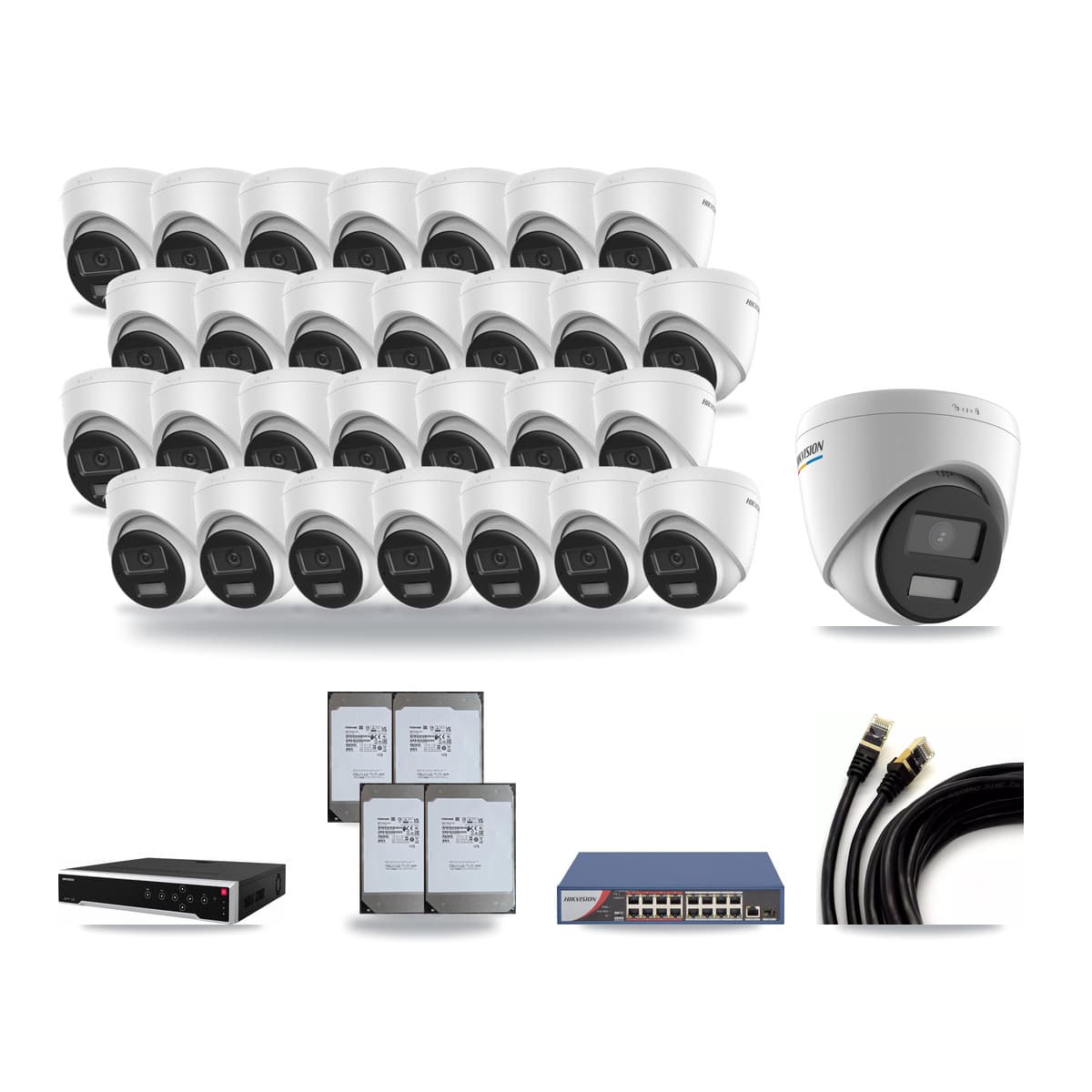Hikvision 32-Channel 2MP – 4K CCTV Kit — 1 2MP + 28 4K Turret Cameras + 4× 14TB Recording - Image 1