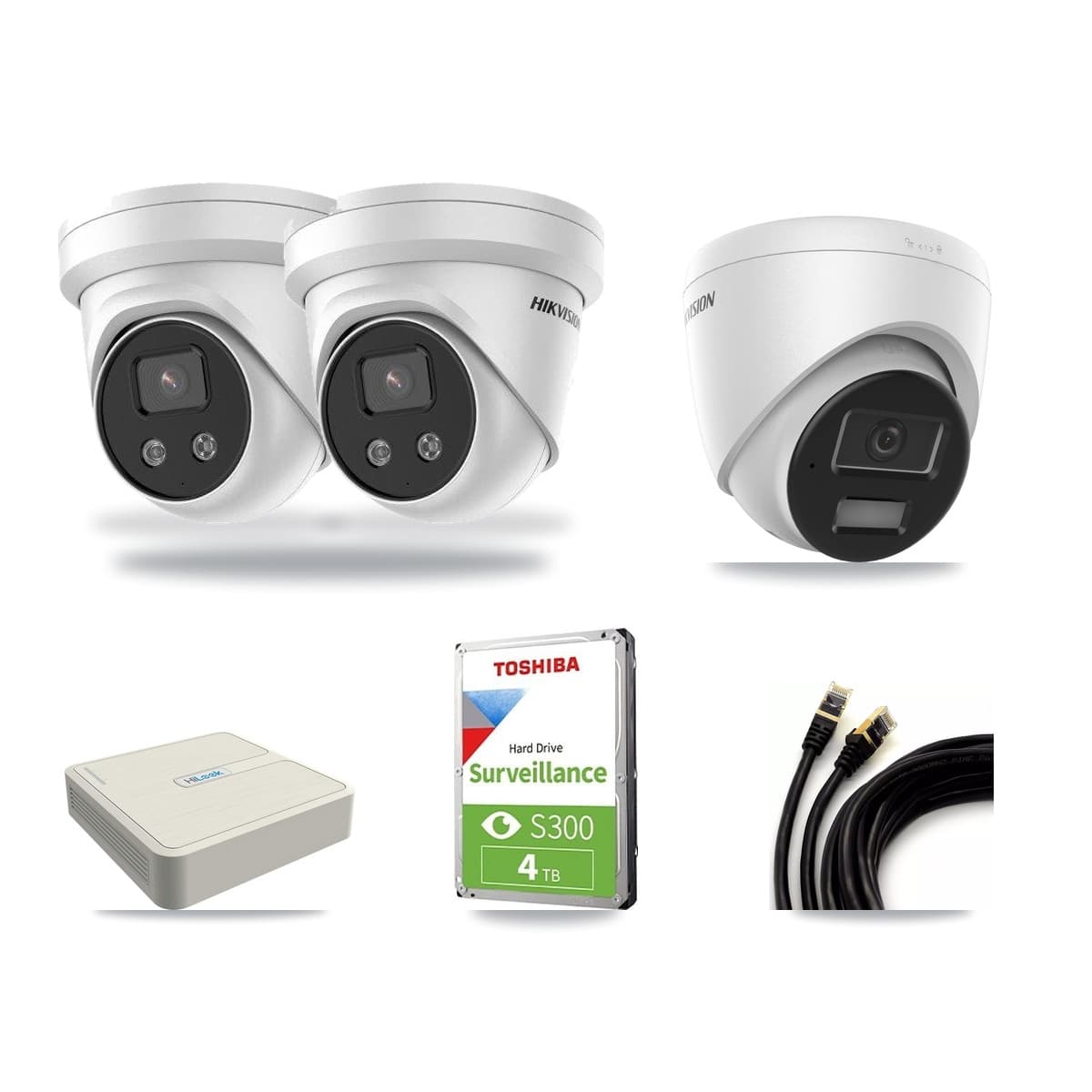 Hikvision & HiLook 8-Channel 4MP – 5MP CCTV Kit — 1 4MP + 2 5MP Turret Cameras + 4TB Recording (NVR-108H-D Recorder) - Image 1