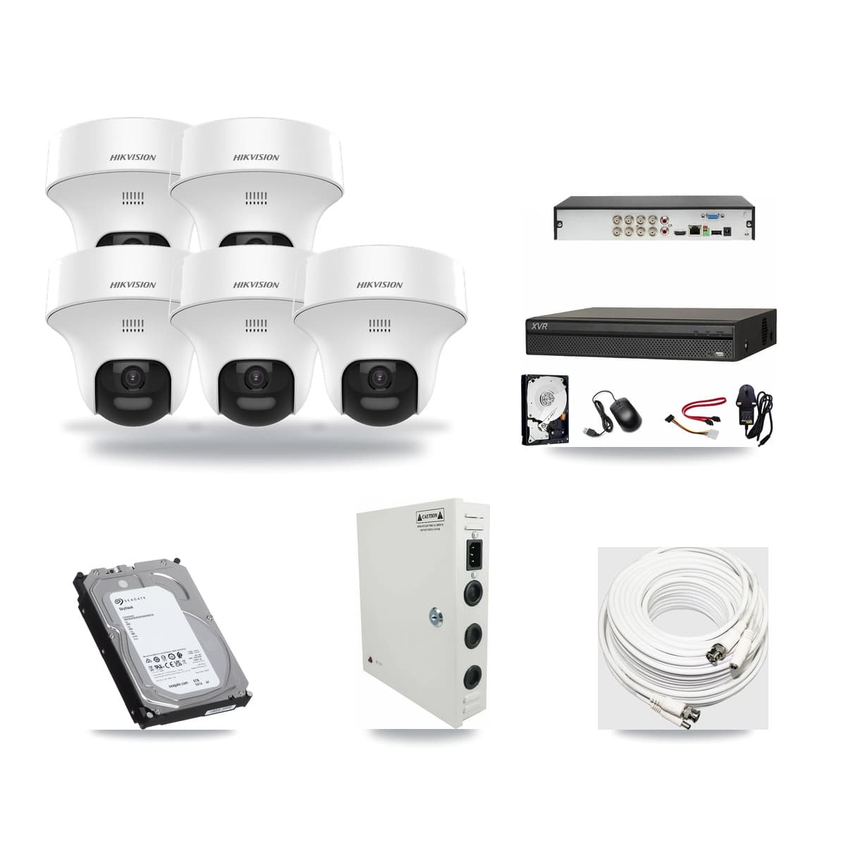 8-Channel 5MP CCTV Kit — 5 DS-2CE70K0T Hikvision Turret Cameras + 6TB Recording (XVR-3108AD Recorder) - Image 1