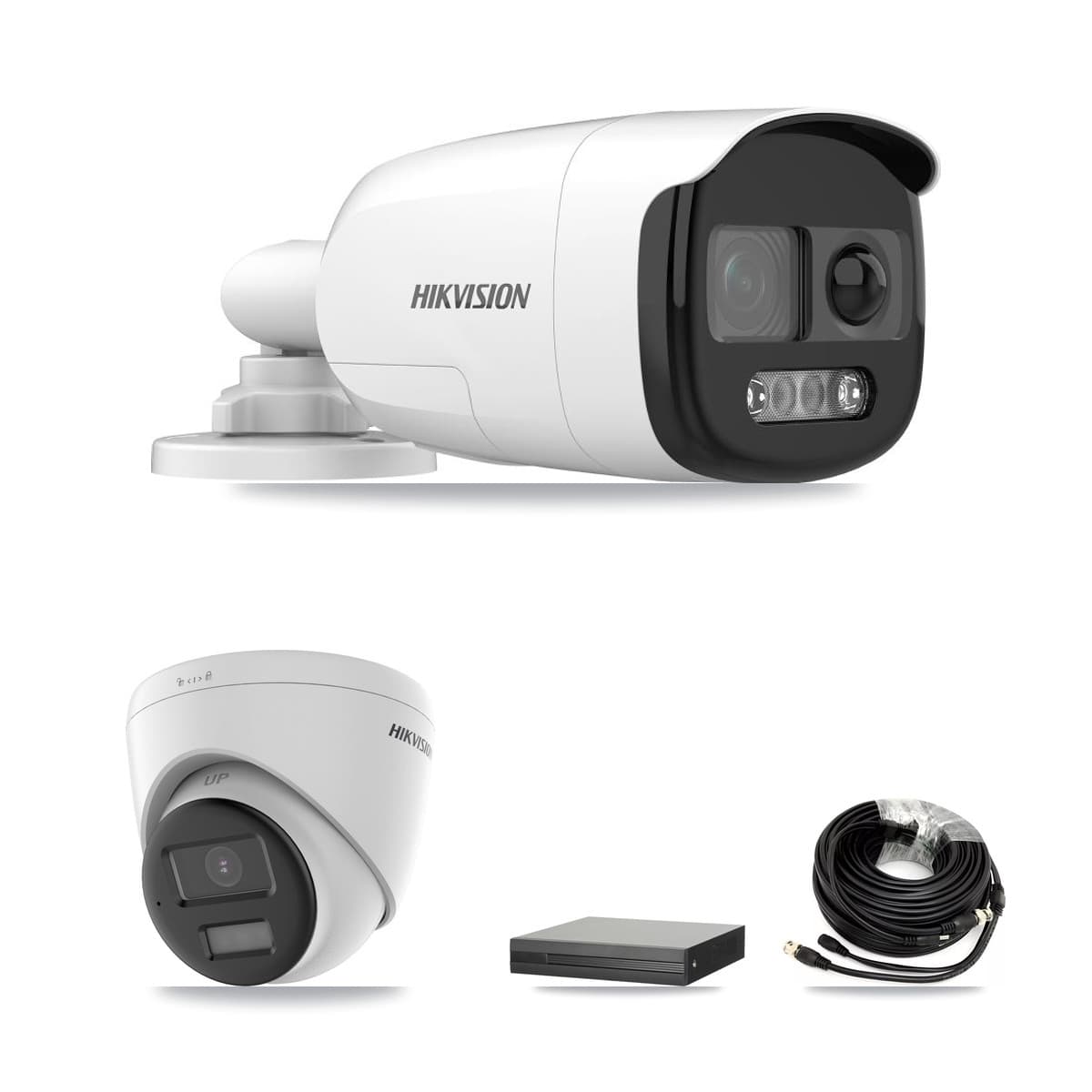 Hikvision 4-Channel 5MP CCTV Kit — 1 DS-2CE12KF3T Bullet + 1 DS-2CE78K0T Turret Cameras + 3TB Recording (XVR-3104HS Recorder)