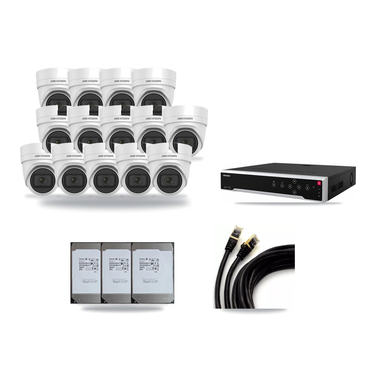 Hikvision 32-Channel 4K CCTV Kit — 14 DS-2CD2H83G0 Turret Cameras + 3× 14TB Recording - Image 1