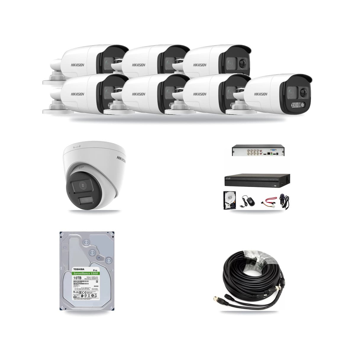 Hikvision & Dahua 8-Channel 5MP – 4K CCTV Kit — 7 DS-2CE12KF3T 5MP Bullet + 1 DS-2CE78U0T 4K Turret Cameras + 10TB Recording (XVR-3108AD Recorder) - Image 1