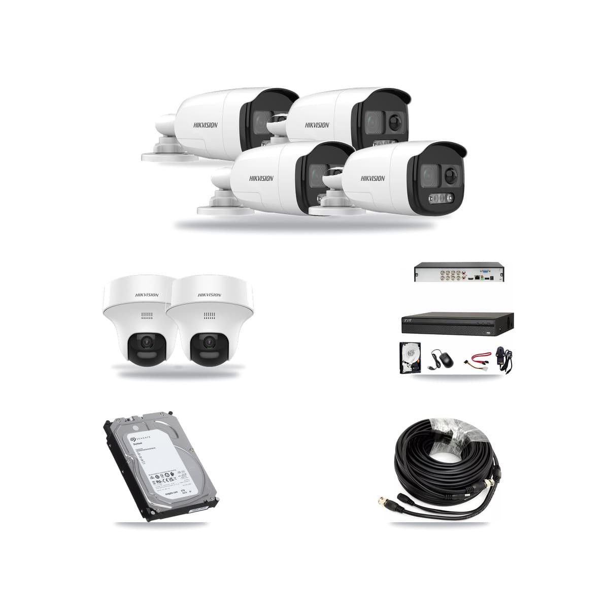 Hikvision & Dahua 8-Channel 5MP CCTV Kit — 4 DS-2CE12KF3T Bullet + 2 DS-2CE70K0T Turret Cameras + 6TB Recording - Image 1