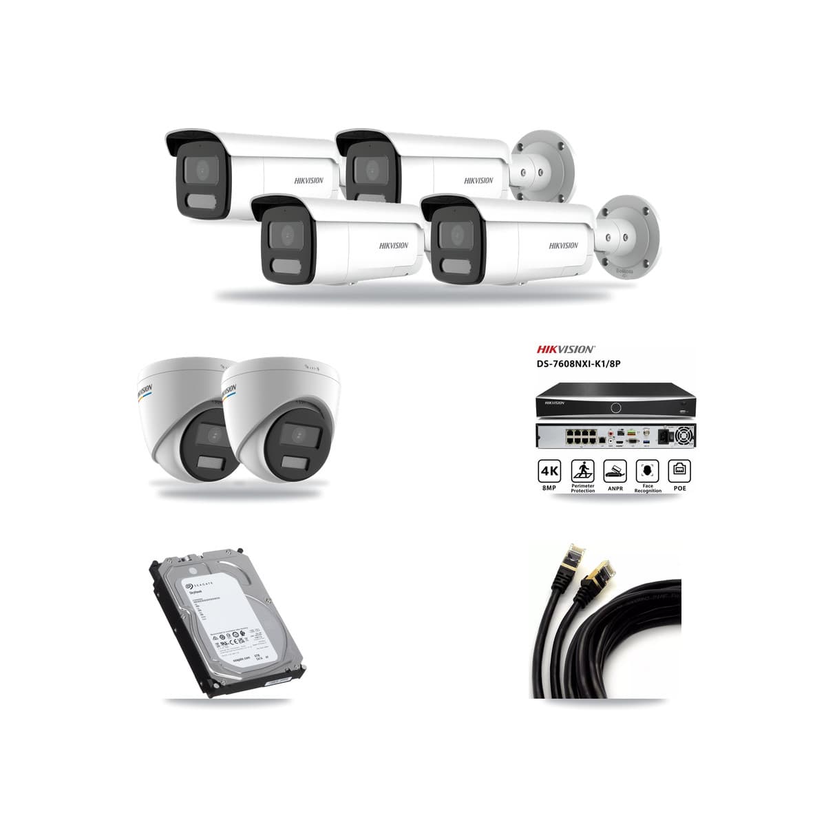 Hikvision 8-Channel 2MP – 4MP CCTV Kit — 2 2MP Turret + 4 4MP Bullet Cameras + 6TB Recording (DS-7608NXI Recorder) - Image 1