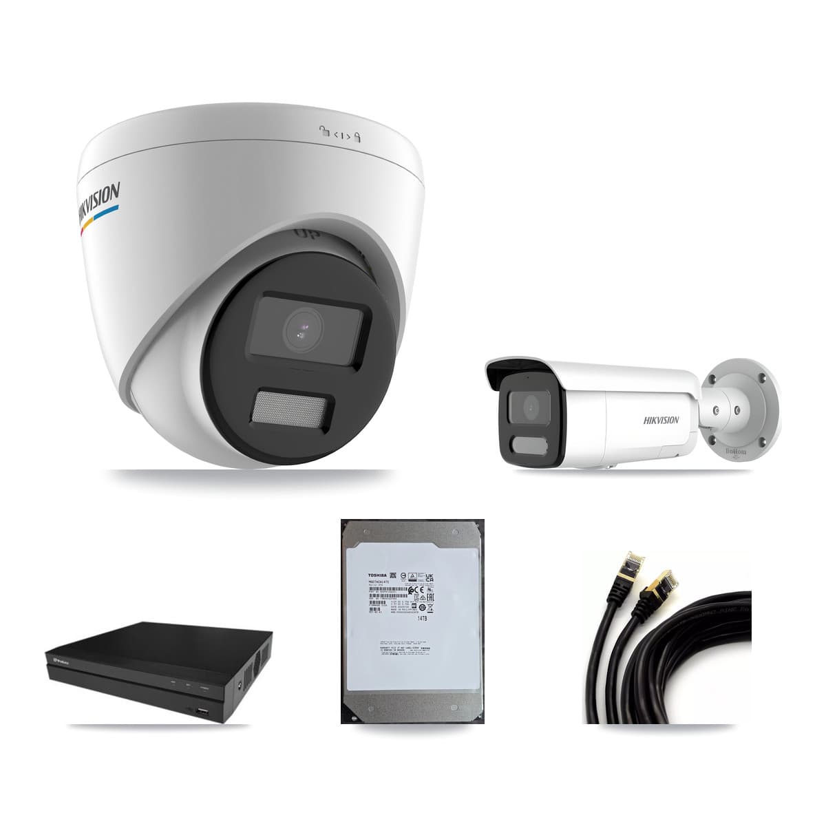 Hikvision & Prolux 16-Channel 2MP – 4MP CCTV Kit — 7 2MP Turret + 7 4MP Bullet Cameras + 14TB Recording