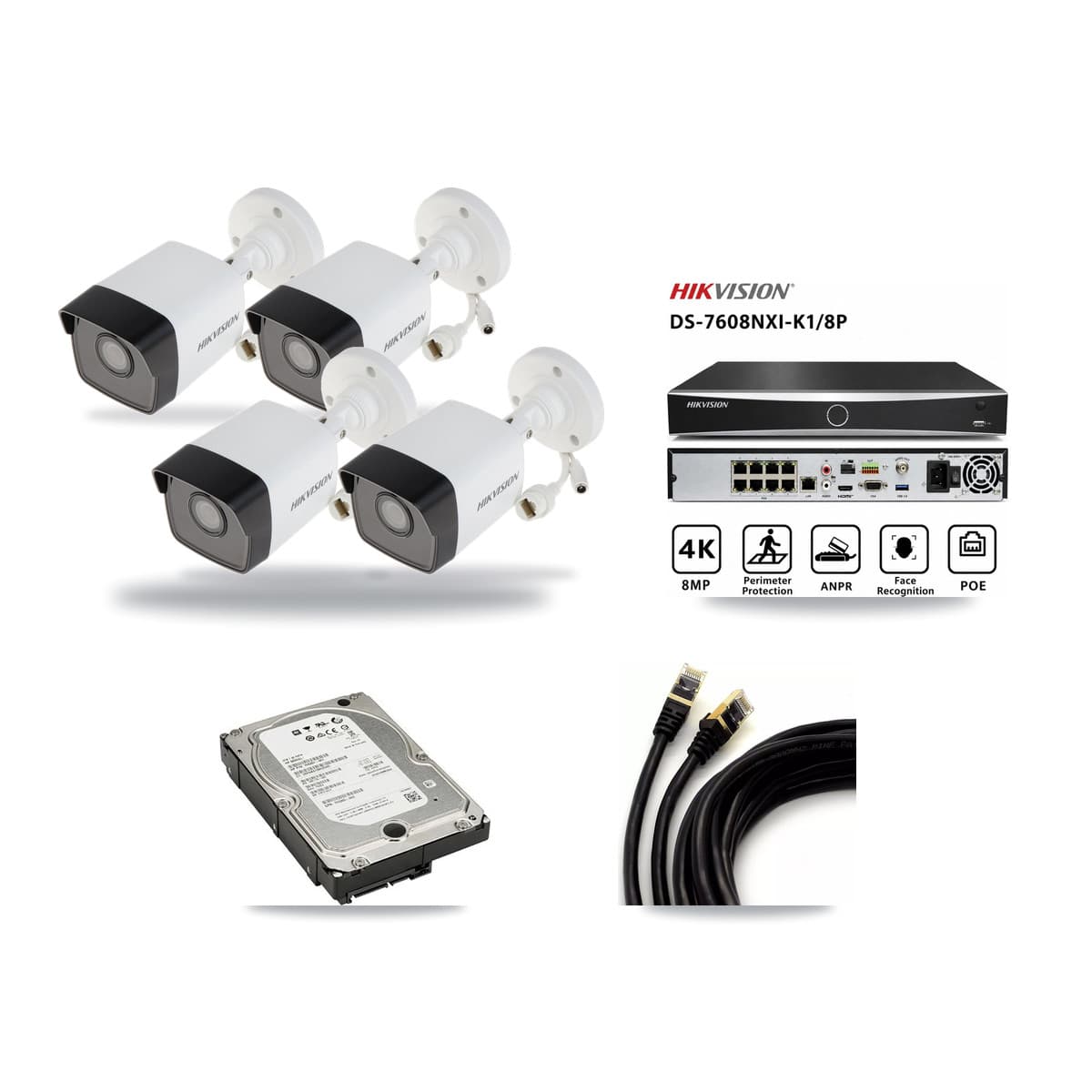 Hikvision 8-Channel 5MP CCTV Kit — 4 Bullet Cameras + 5TB Recording (DS-7608NXI Recorder) - Image 1