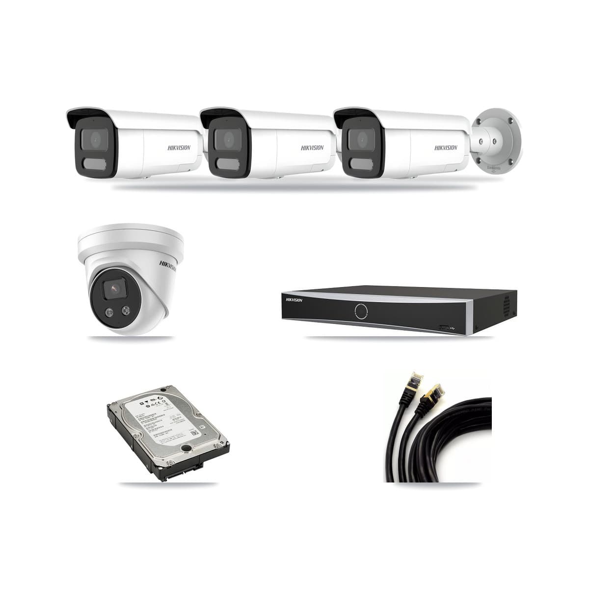Hikvision 4-Channel 4MP – 5MP CCTV Kit — 3 4MP Bullet + 1 5MP Turret Cameras + 5TB Recording - Image 1