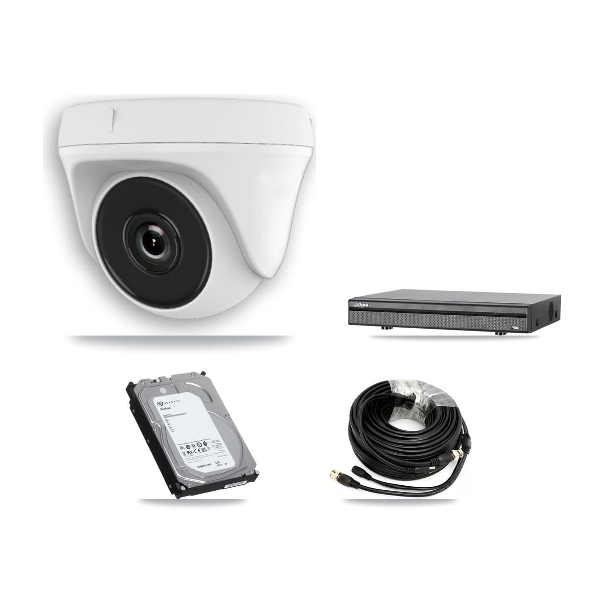 Hikvision & Dahua 8-Channel 2MP – 4K CCTV Kit — 1 4K Bullet + 5 White 2MP Dome Cameras + 6TB Recording (DH-XVR5108H Recorder)