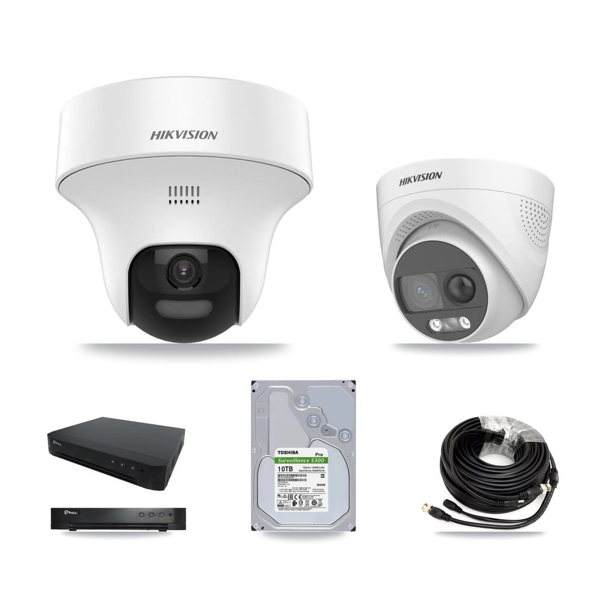 Hikvision & Prolux 16-Channel 5MP CCTV Kit — 7 DS-2CE70K0T + 1 DS-2CE72KF3T Turret Cameras + 10TB Recording