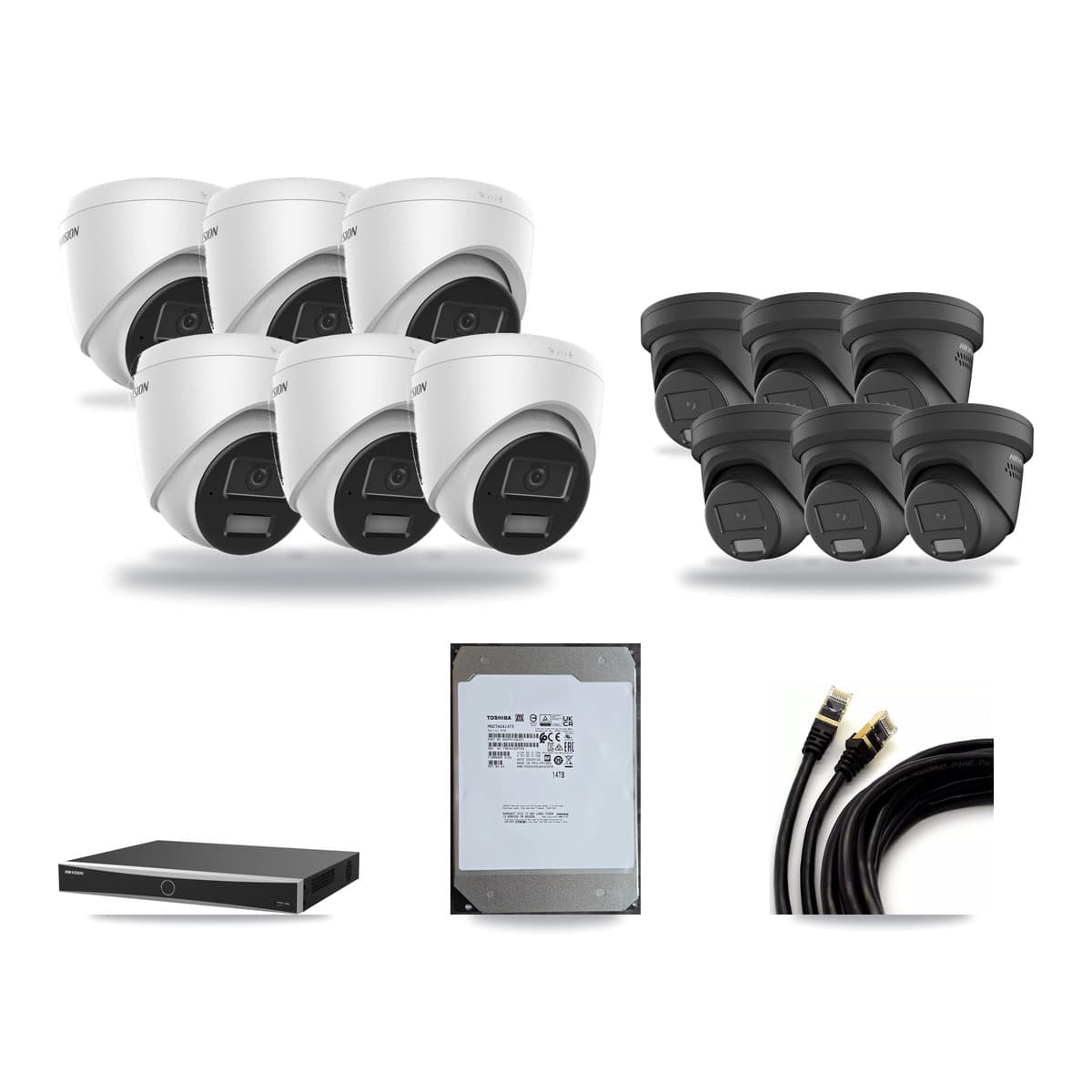 Hikvision 16-Channel 4MP CCTV Kit — 6 DS-2CD1343G2 + 6 DS-2CD2347G2 Turret Cameras + 14TB Recording - Image 1