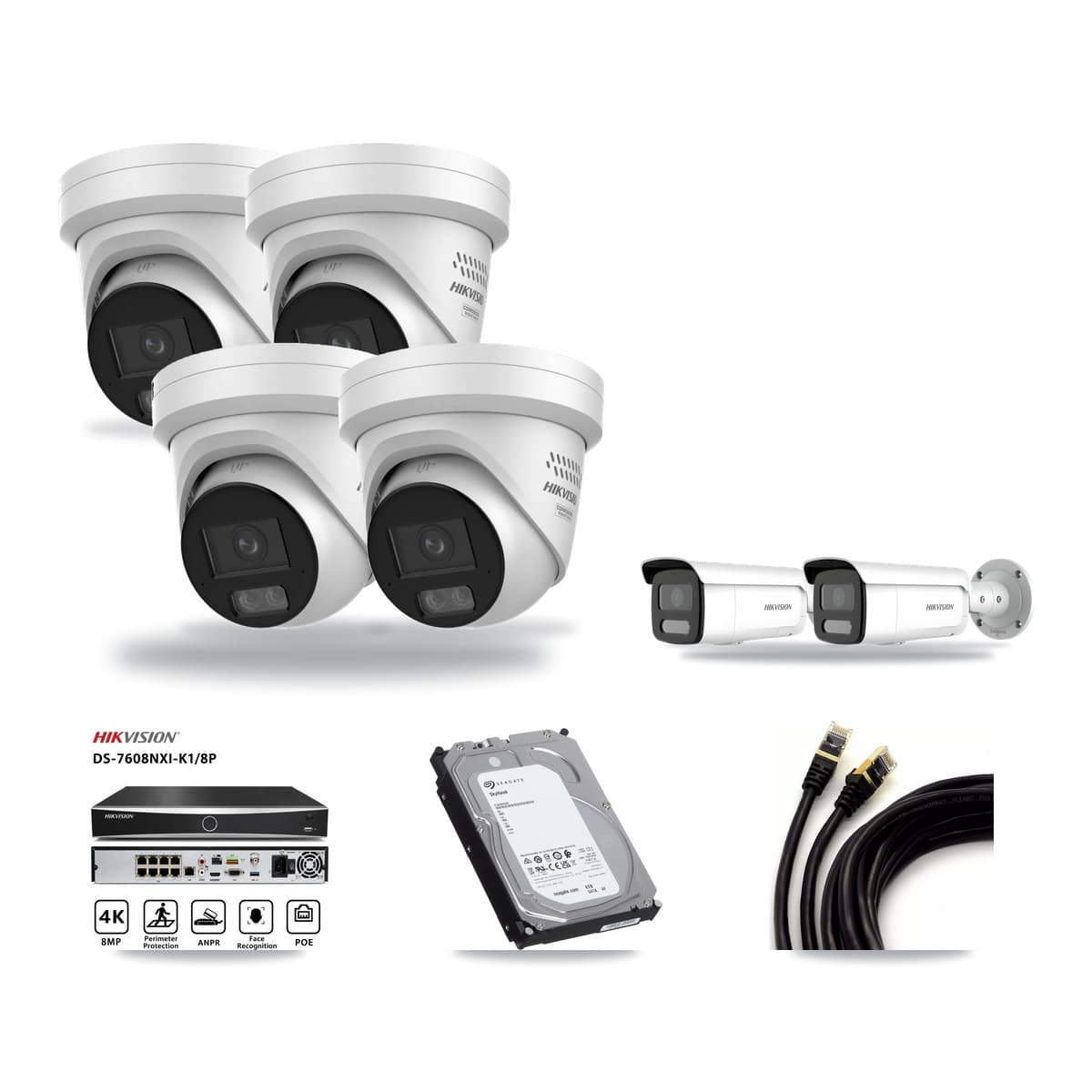Hikvision 8-Channel 4MP CCTV Kit — 4 DS-2CD2347G3 Turret + 2 DS-2CD2T47G2H Bullet Cameras + 6TB Recording - Image 1