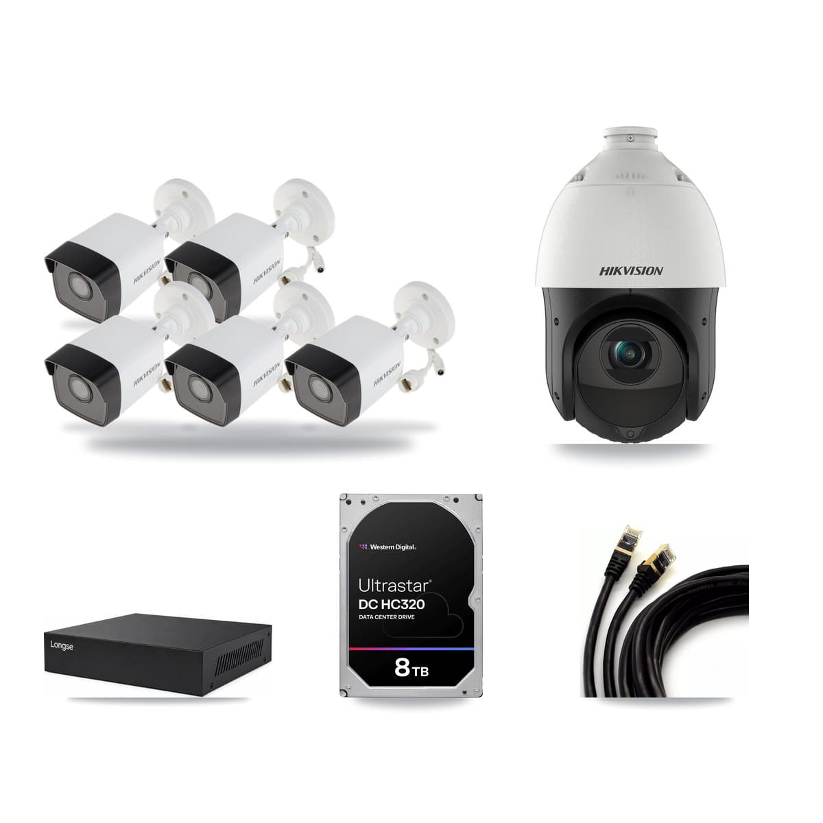 Hikvision & Longse 8-Channel 4MP – 5MP CCTV Kit — 5 5MP Bullet + 1 4MP PTZ Cameras + 8TB Recording - Image 1