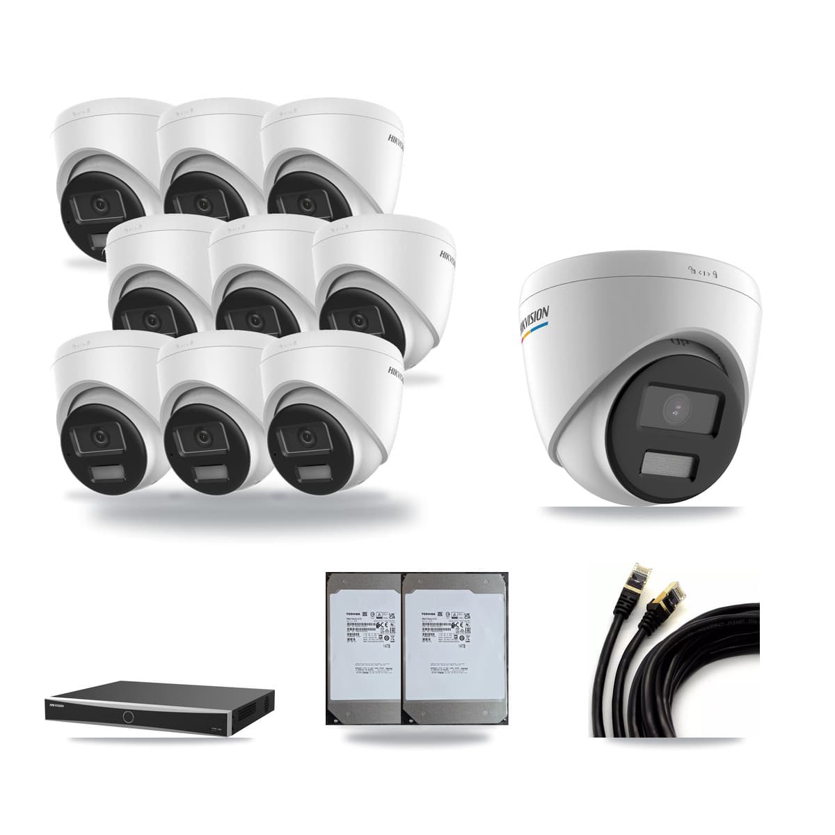 Hikvision 16-Channel 2MP – 4K CCTV Kit — 1 2MP + 9 4K Turret Cameras + 2× 14TB Recording - Image 1