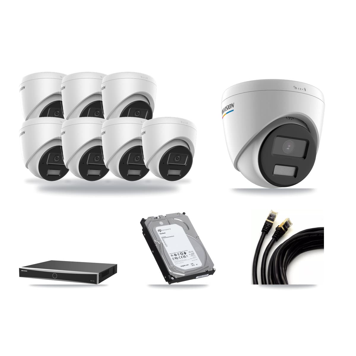 Hikvision 16-Channel 2MP – 4MP CCTV Kit — 1 2MP + 7 4MP Turret Cameras + 6TB Recording (DS-7616NXI Recorder) - Image 1