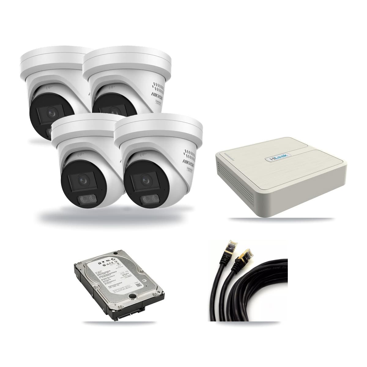 HiLook 8-Channel 4MP CCTV Kit — 4 DS-2CD2347G3 Turret Cameras + 5TB Recording (NVR-108H-D Recorder) - Image 1
