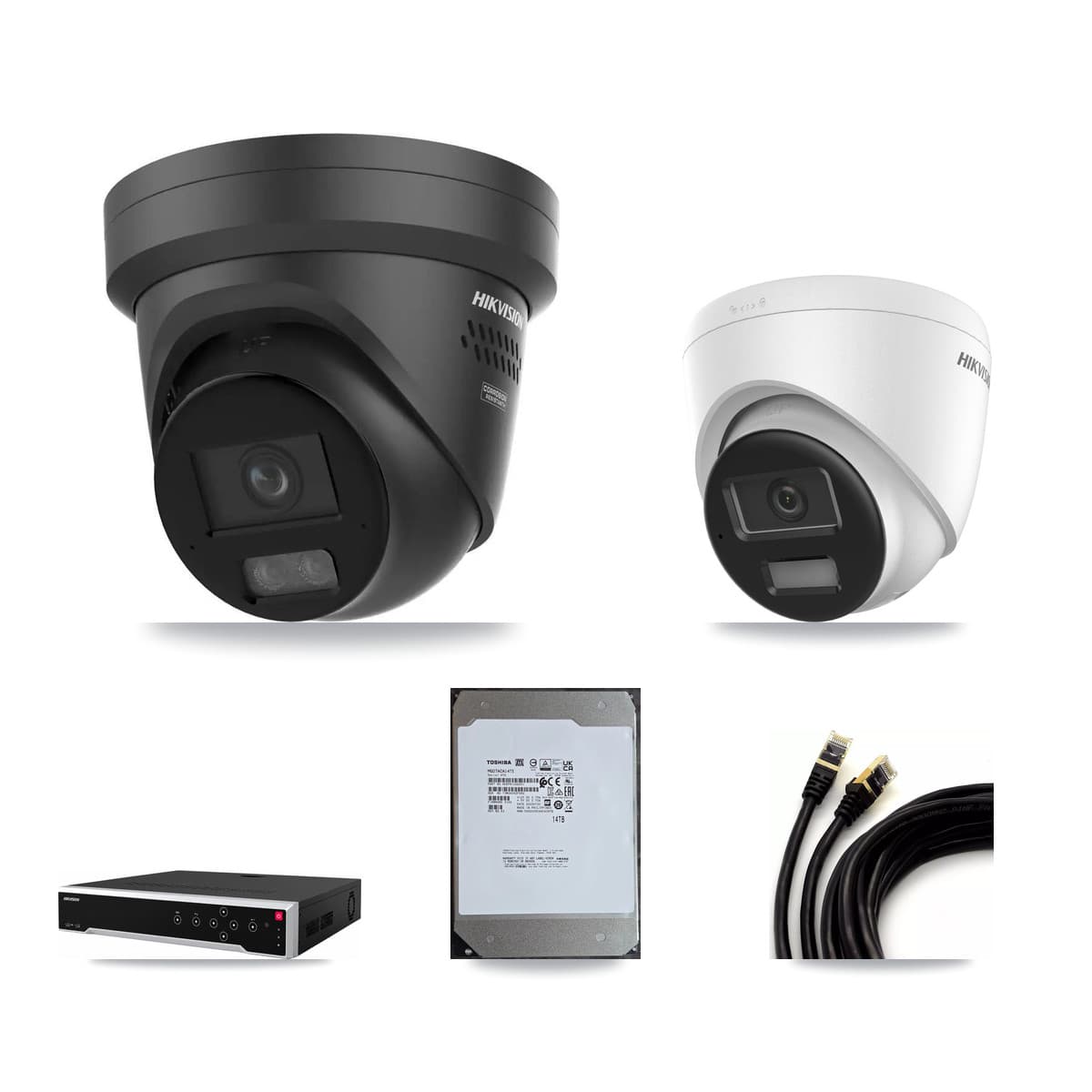 Hikvision 32-Channel 4K CCTV Kit — 1 DS-2CD1383G2 + 12 DS-2CD2387G3 Turret Cameras + 2× 14TB Recording
