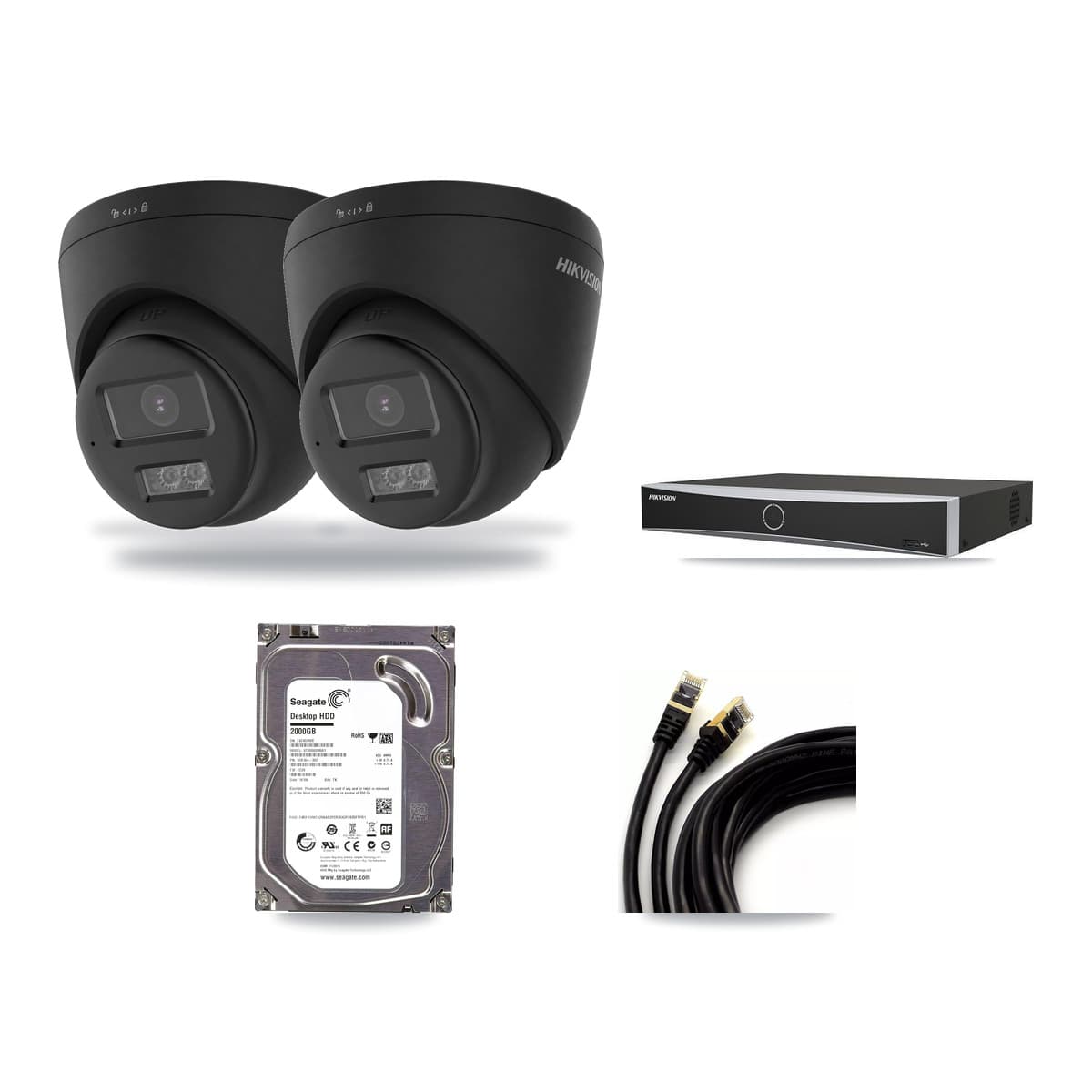 Hikvision 4-Channel 4K CCTV Kit — 2 Black DS-2CD1383G2 Turret Cameras + 2TB Recording - Image 1