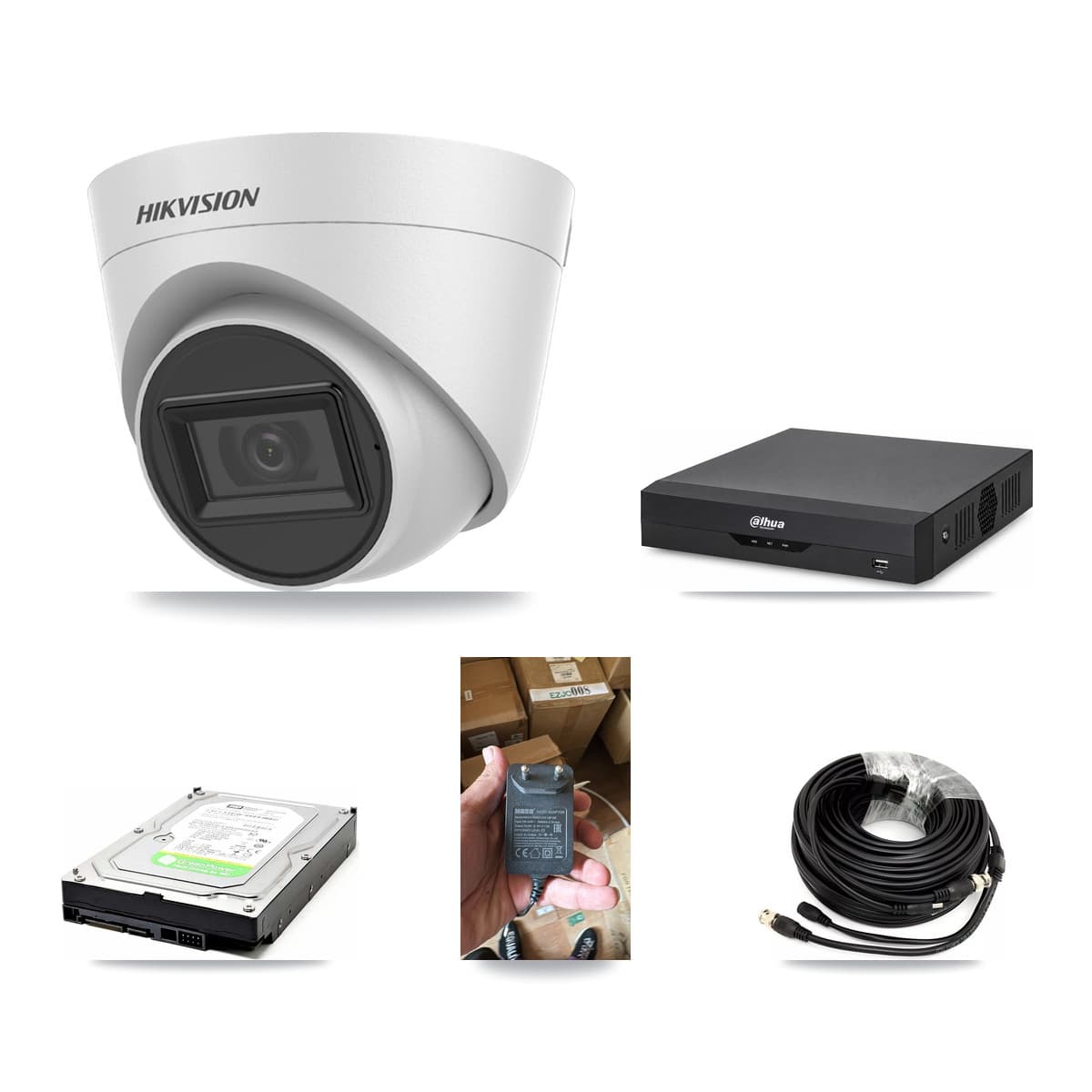 Hikvision & Dahua 4-Channel 5MP CCTV Kit — 1 White Turret Camera + 1TB Recording - Image 1