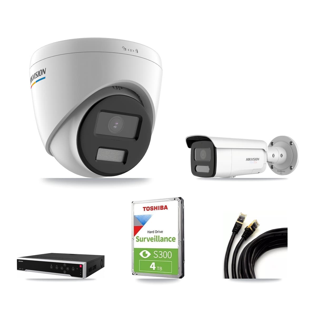 Hikvision 32-Channel 2MP – 4K CCTV Kit — 2 2MP Turret + 1 4K Bullet Cameras + 4TB Recording