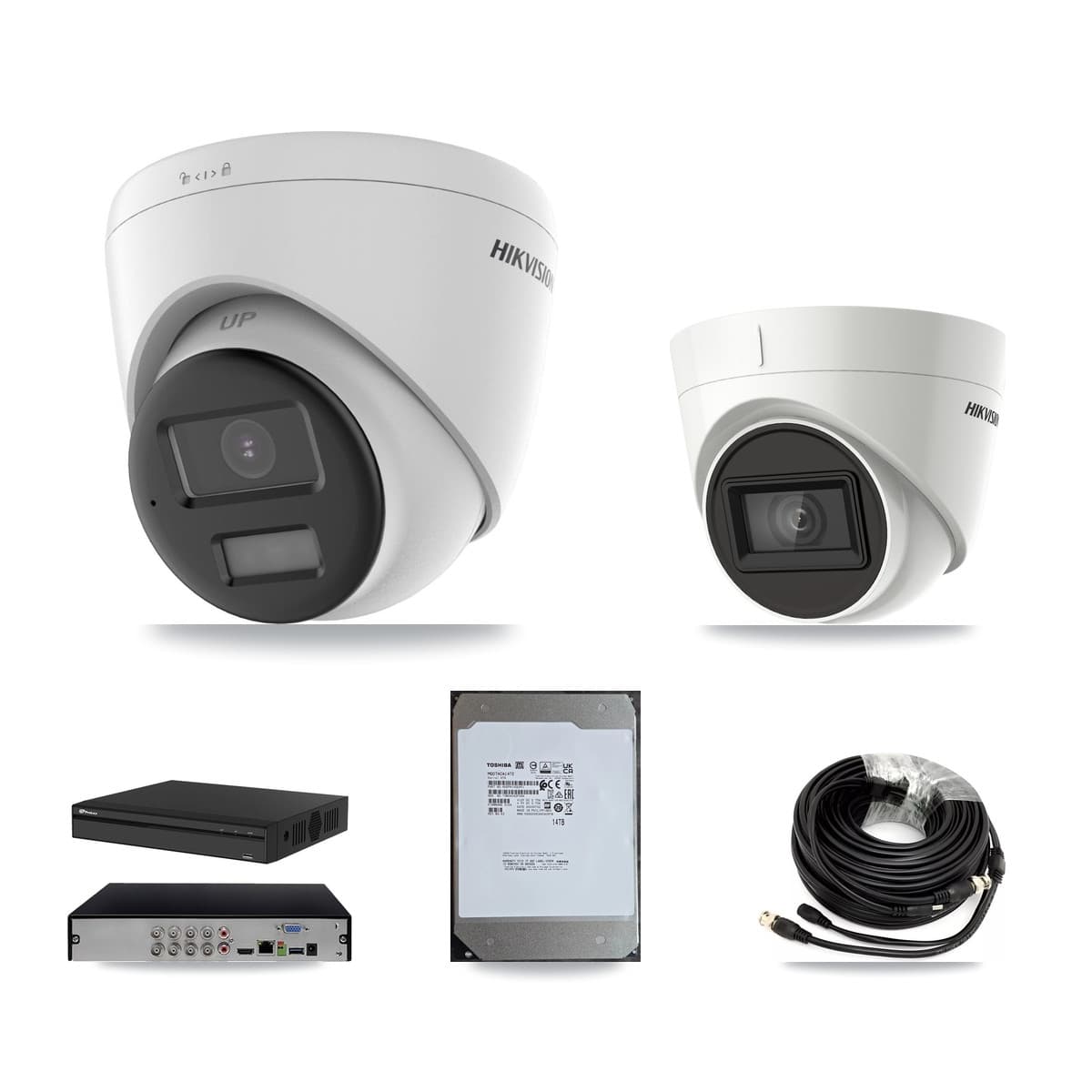 Hikvision & Prolux 8-Channel 4K CCTV Kit — 5 DS-2CE78U0T + 2 DS-2CE78U1T Turret Cameras + 14TB Recording
