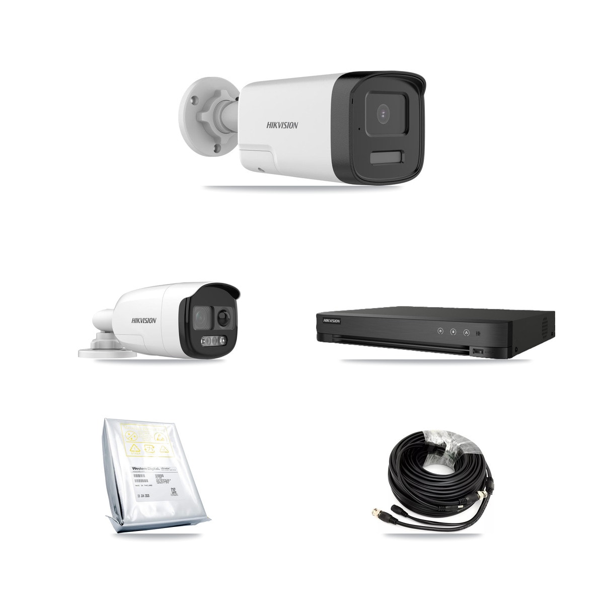 Hikvision 8-Channel 5MP CCTV Kit — 2 DS-2CE12KF3T-PIRXO + 4 DS-2CE17K0T-LXTS Bullet Cameras + 8TB Recording (IDS-7208HUHI-M1/E Recorder)