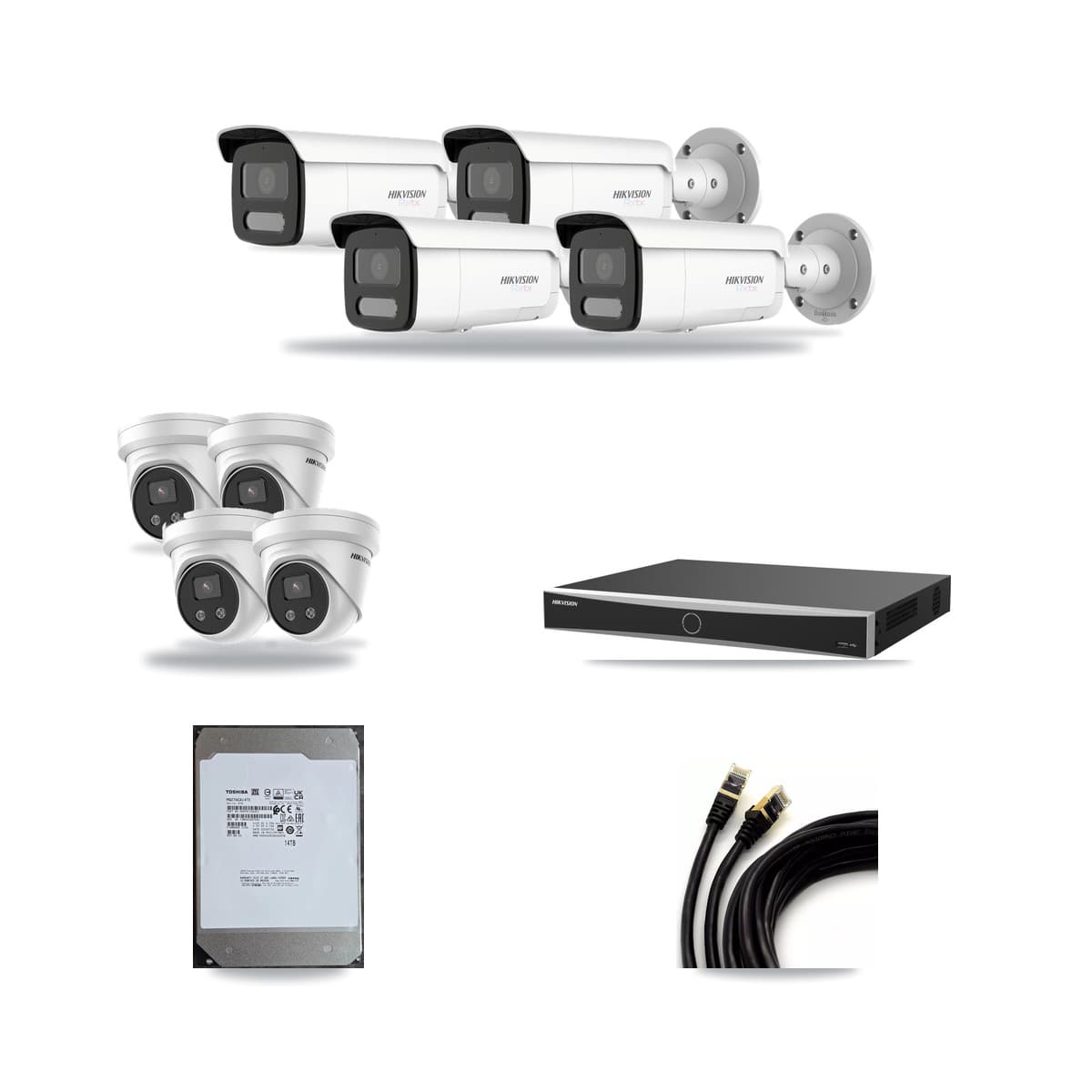 Hikvision 16-Channel 5MP – 4K CCTV Kit — 4 White 4K Bullet + 4 5MP Turret Cameras + 14TB Recording (DS-7616NXI Recorder) - Image 1