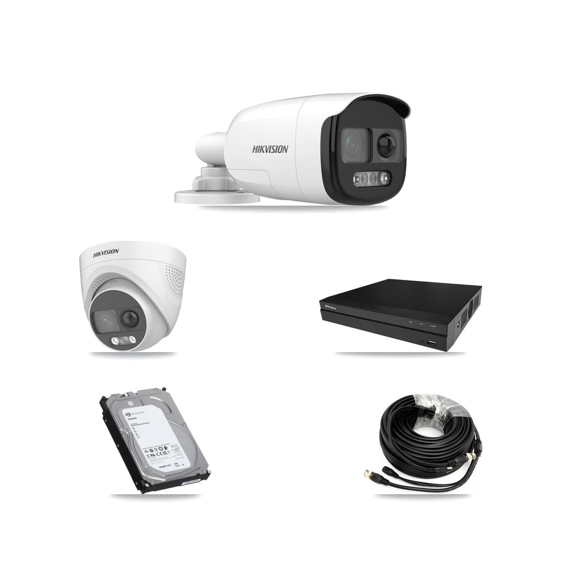 Hikvision & Prolux 8-Channel 5MP CCTV Kit — 7 DS-2CE12KF3T Bullet + 1 DS-2CE72KF3T Turret Cameras + 2× 6TB Recording