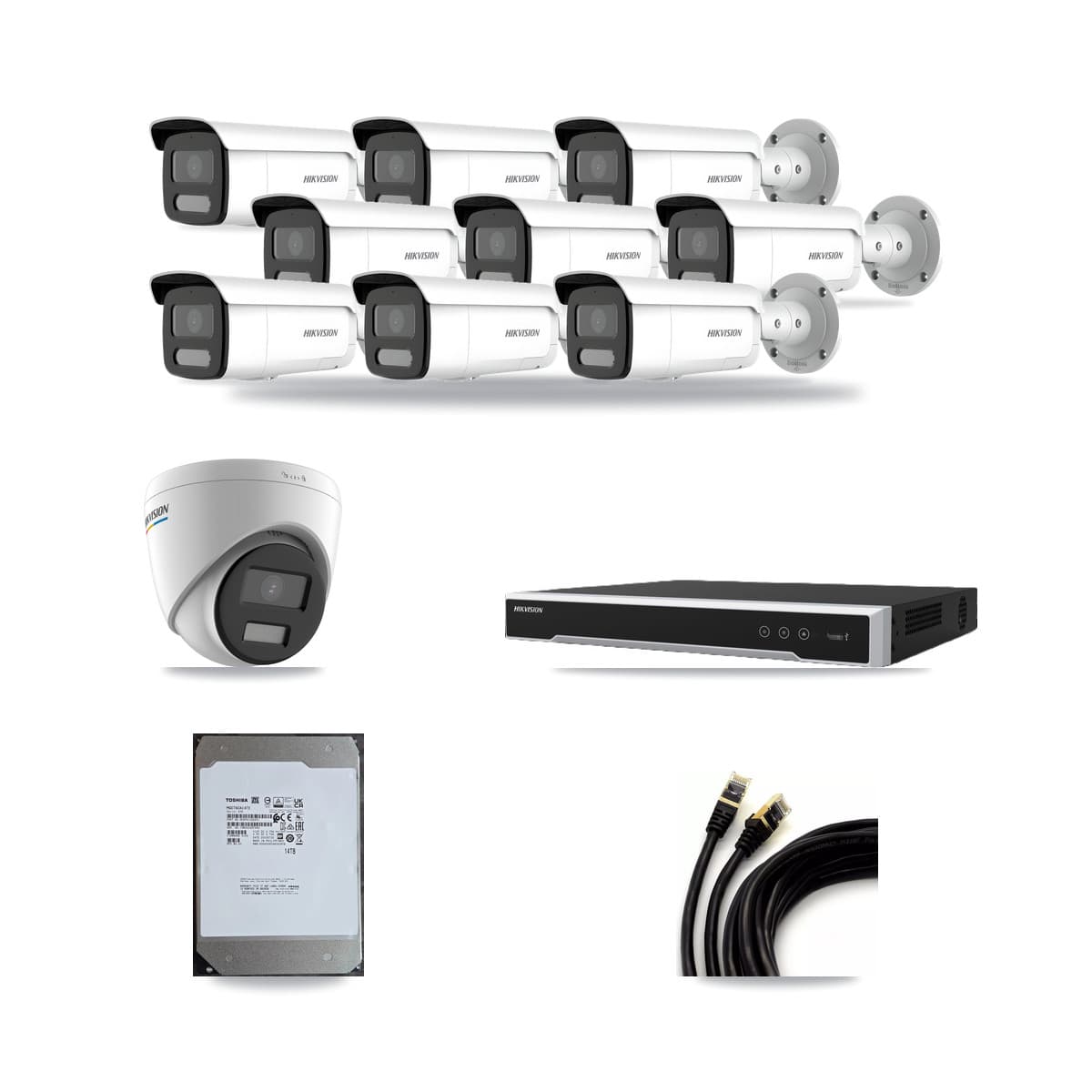 Hikvision 16-Channel 2MP – 4MP CCTV Kit — 1 2MP Turret + 9 4MP Bullet Cameras + 14TB Recording (DS-7616NI-M2 Recorder) - Image 1