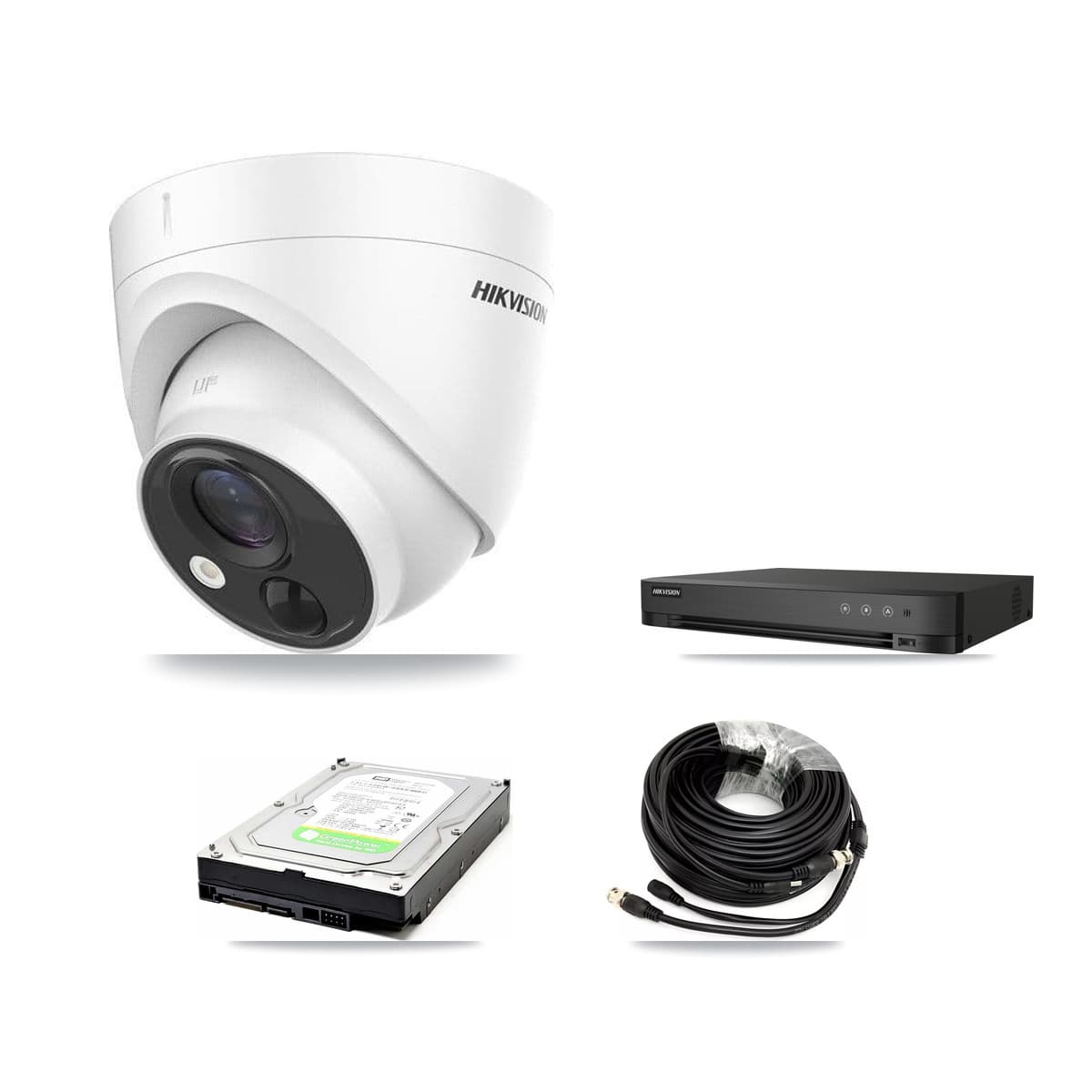 Hikvision 4-Channel 5MP CCTV Kit — 2 DS-2CE71H0T Turret Cameras + 1TB Recording (IDS-7204HUHI Recorder)
