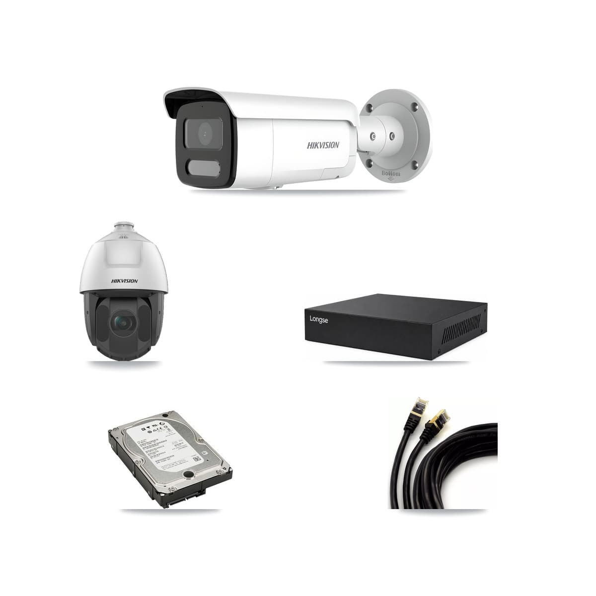 Hikvision & Longse 8-Channel 2MP – 4MP CCTV Kit — 3 4MP Bullet + 1 2MP PTZ Cameras + 5TB Recording