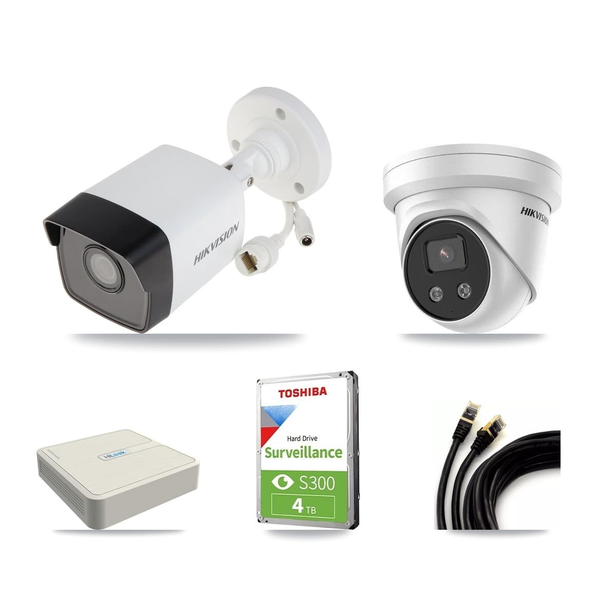 Hikvision & HiLook 8-Channel 5MP CCTV Kit — 2 Bullet + 1 Turret Cameras + 4TB Recording