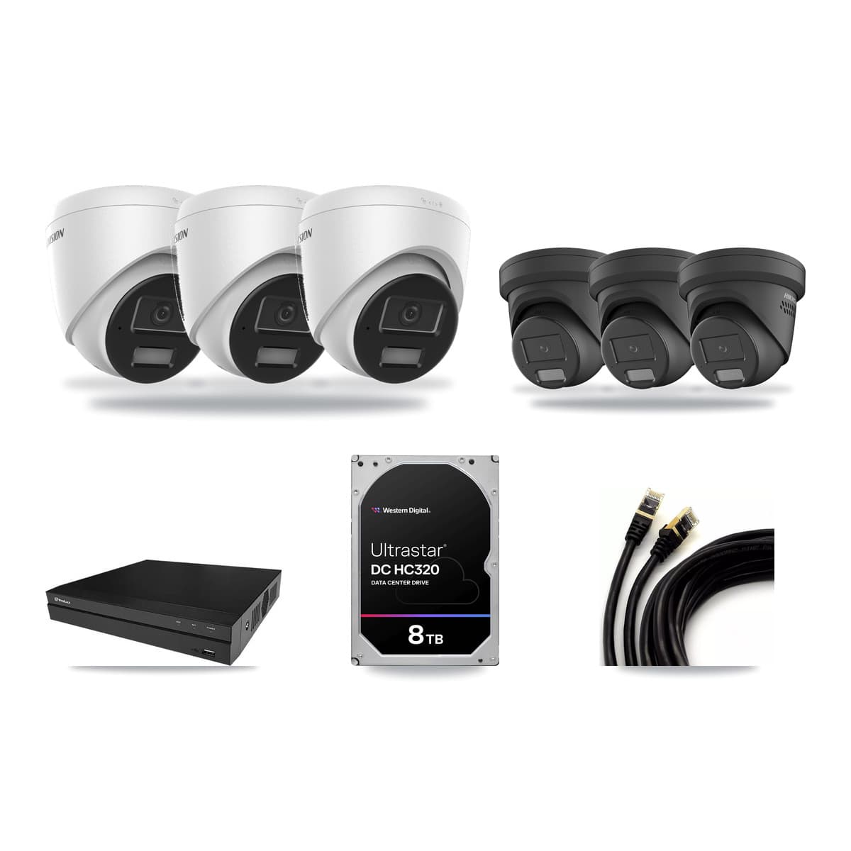 Hikvision & Prolux 8-Channel 4MP CCTV Kit — 3 DS-2CD1343G2 + 3 DS-2CD2347G2 Turret Cameras + 8TB Recording - Image 1