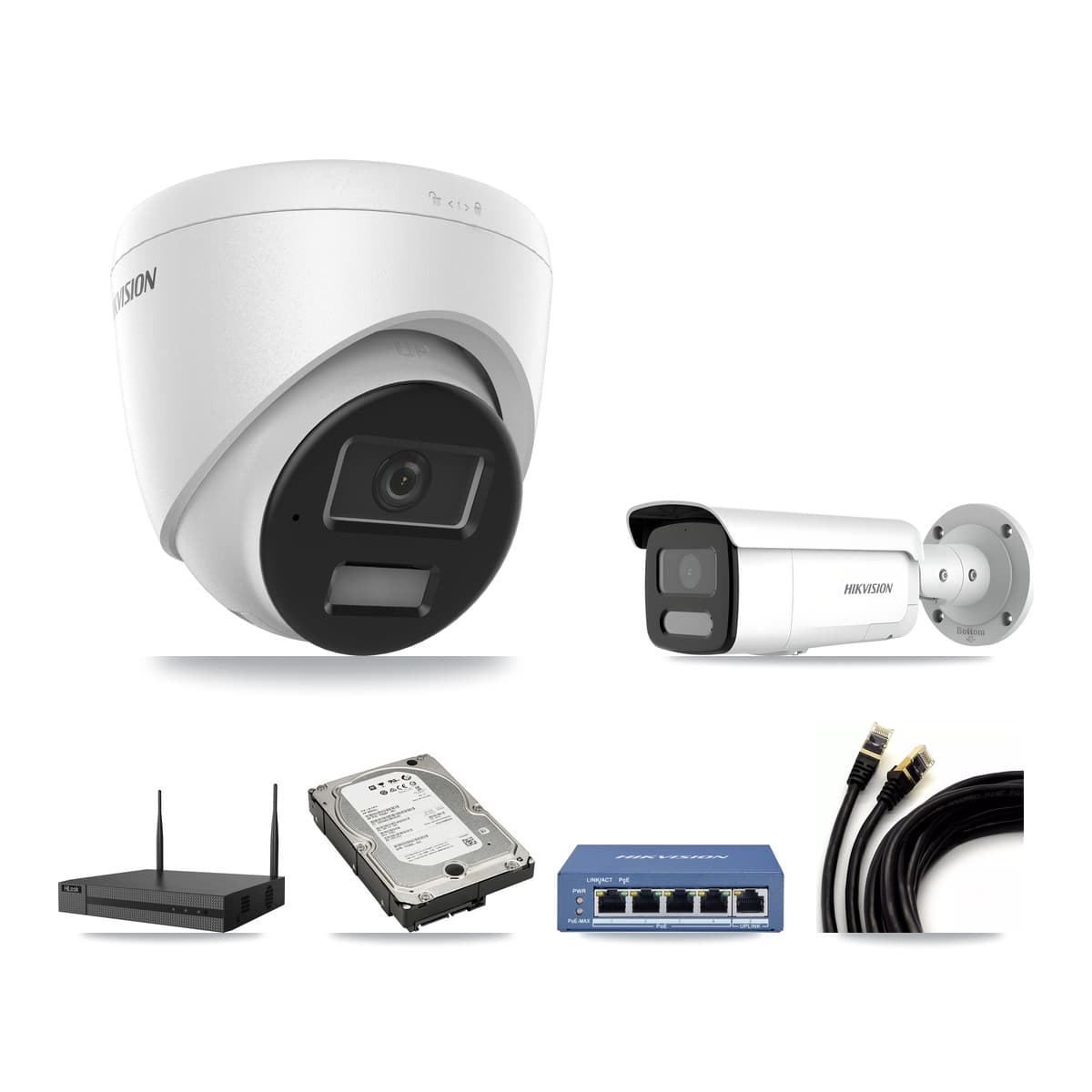 Hikvision & HiLook 4-Channel 4MP CCTV Kit — 2 Turret + 2 Bullet Cameras + 5TB Recording