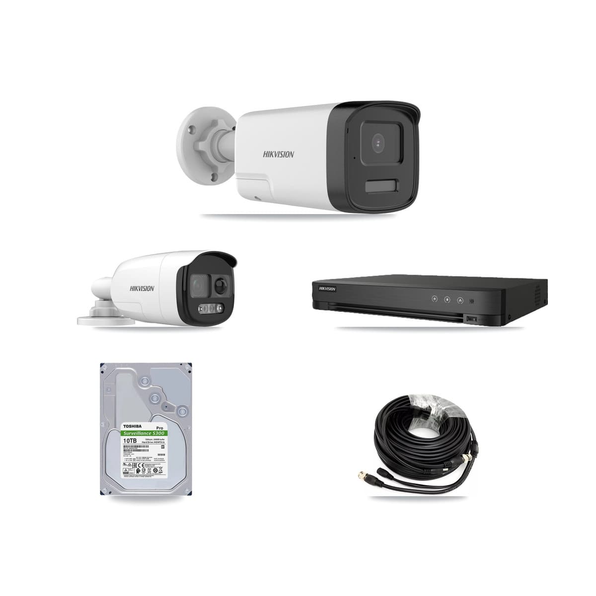 Hikvision 8-Channel 5MP CCTV Kit — 2 DS-2CE12KF3T + 6 DS-2CE17K0T Bullet Cameras + 10TB Recording (IDS-7208HQHI Recorder)